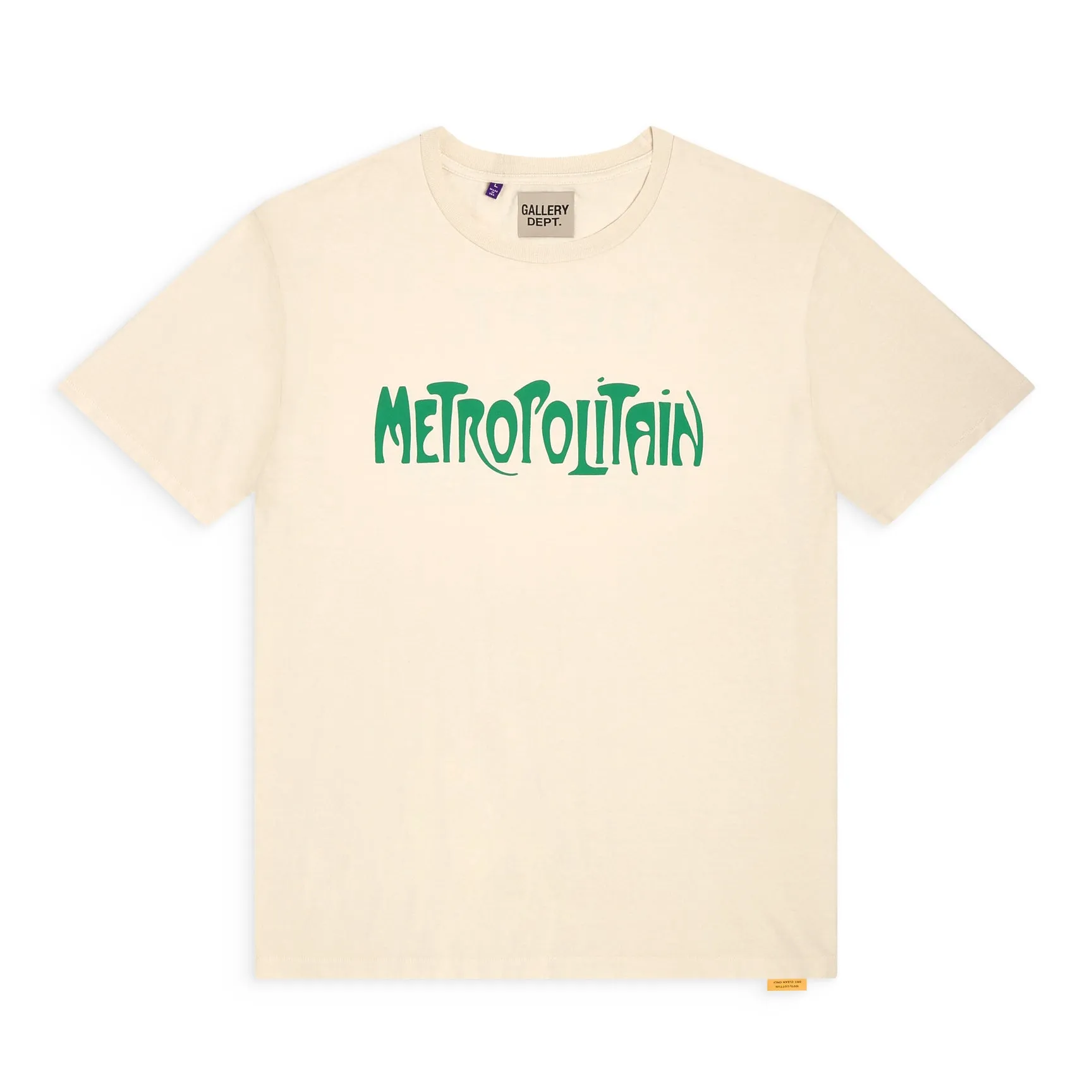 GALLERY DEPT. SELF TITLE TEE New green METROPOLITAN slogan printed short-sleeved Metropolis French TEE Cream S-XL Genuine fabric Original craftsmanship Tube-woven side seam fabric Ready-made garments dyed Same as the original Water slurry printing Breathable and no feel Hand-worn and distressed Top purchasing level